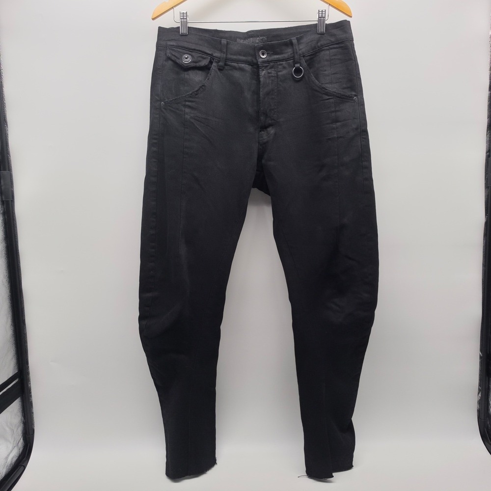 Julius FW11 Halo Coated Black Denim Curved Slim Jeans Size 3 Made in Japan 33x29